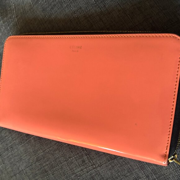 Celine Handbags - Authentic CELINE Coral Pink Patent Leather Long Continental ZIp Around Wallet
